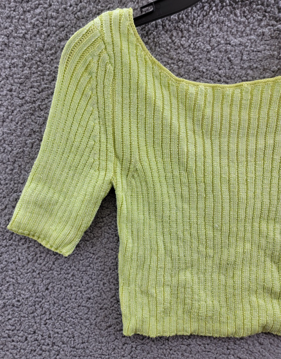 Free People Textured Short Sleeves Crop Sweater Top Women's S Sunny Lime Solid - Picture 3 of 16