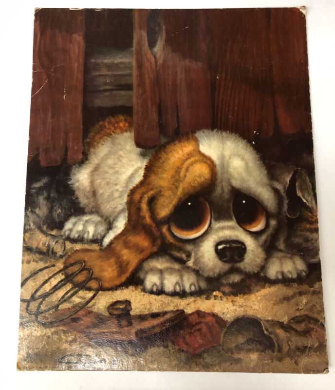 Vintage Pity Puppy By Gig Art Print On Card Board Cute Puppy Big Eyes