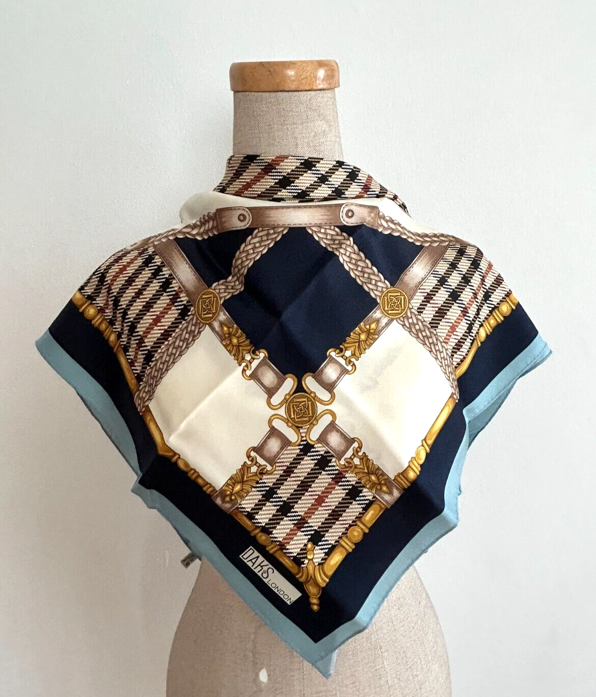 ◇DAKS◇ [SILK100%]Black new check pattern petite silk scarf Daks London vintage check silk scarf baby blue 34 inches | eBay
