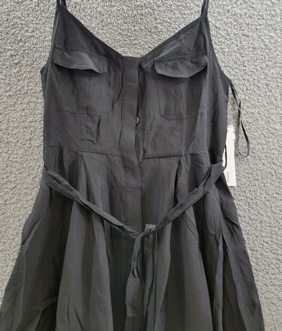 AQUA Utility Midi Dress Women's M Black Sweetheart Neck Flap Pocket Button Front - Picture 3 of 14