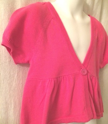 J. KHAKI Solid Pink Fuchsia Short Sleeve Cardigan Girls Sz Small 7/8 $29