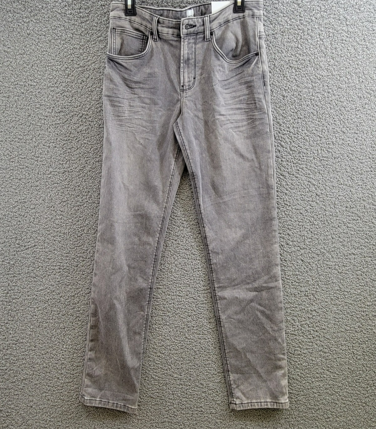 BOSS Logo-Embossed Straight-Leg Jeans Big Boys 16Y Denim Gray Button Zip Closure - Picture 2 of 18