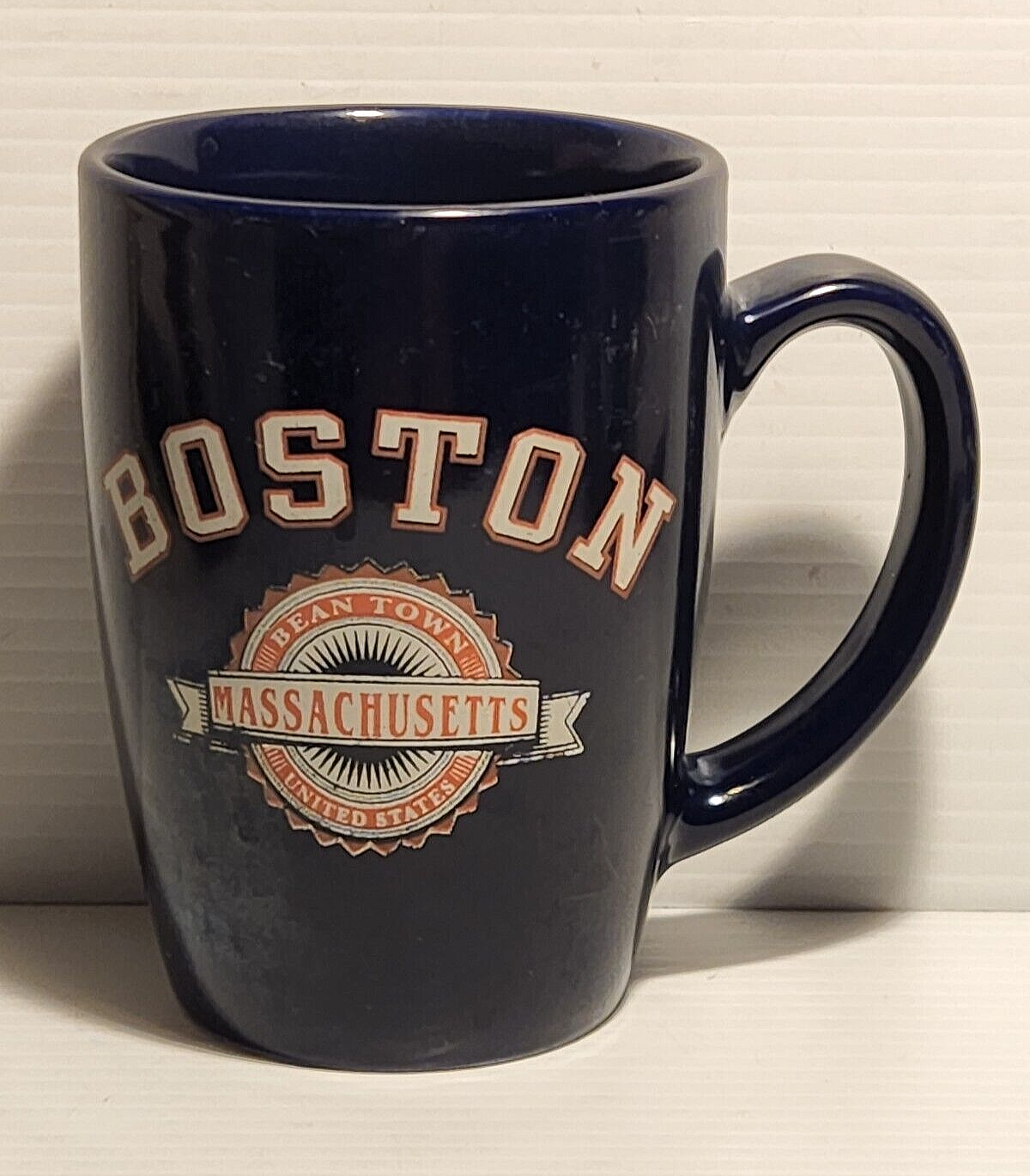 BOSTON MASSACHUSETTS Bean Town Navy Blue Ceramic Coffee Tea Cup Cocoa Mug
