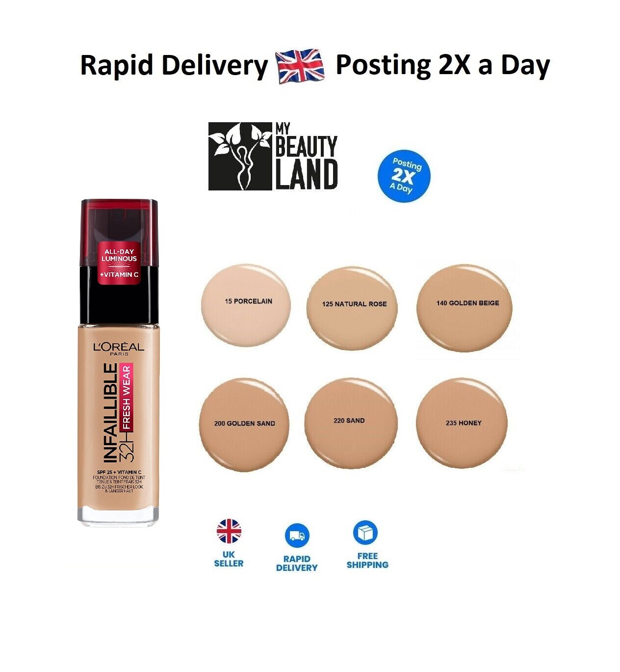 L'Oréal Paris Infaillible Foundation – 32h Halt, LSF 25, Mit Vitamin C, Farbe 30 Pearl Rose