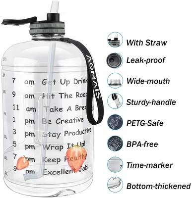Water Bottle With Motivational Time Marker Wide Mouth Large 1 Gallon 128 Oz NEW