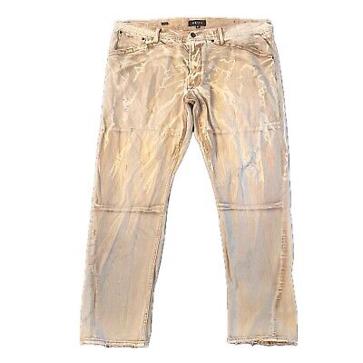 AKOO No Rivals Jeans Mens Big Oak Fit Beige Bleached Distressed Sz 42 X 31