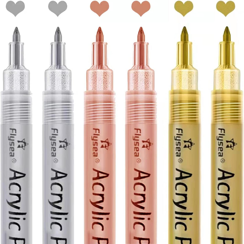 Acrylic Paint Pens - Gold,Silver and Rose Gold Paint Pens for Black Paper, Wood,