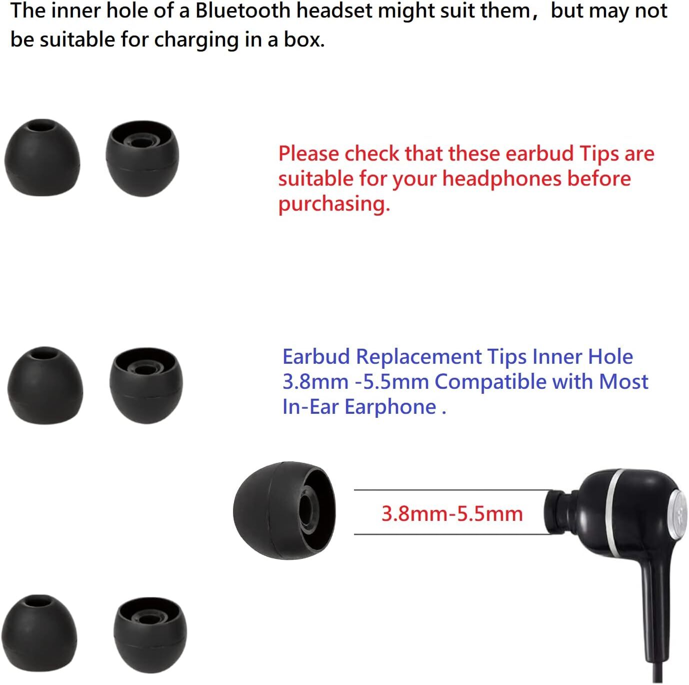 20 Pcs Universal Premium Ear Tips Silicone Replacement Earbud Earbuds