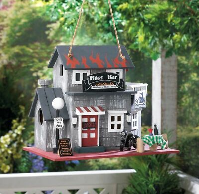 Biker Bar Harley Motorcycle Wood Fairy House Bird Feeder Nest Yard Garden Decor