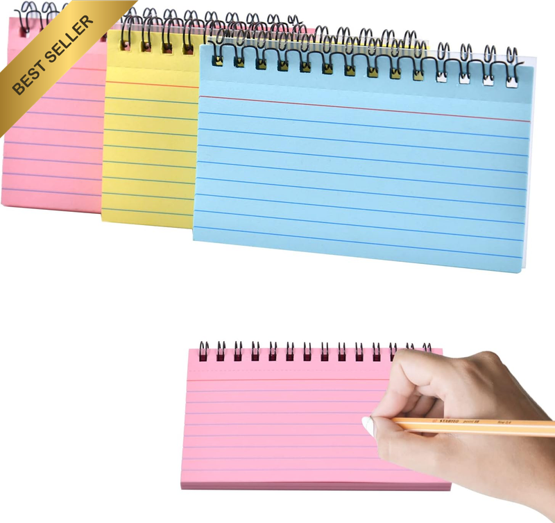 3 Pack Index Cards, 150 Sheets Flash Cards Lined Revision Cards Easy Flip Record