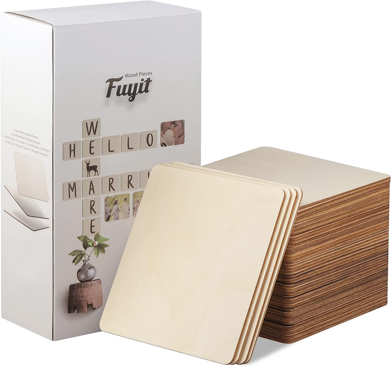 Unfinished Wood Pieces, Blank Wooden Squares for Crafts