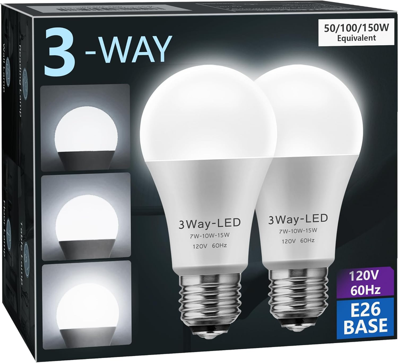 LED Light Bulbs 3 Way Light Bulbs7/10/15 Watt 2Pack Color: Daylight White 5000k