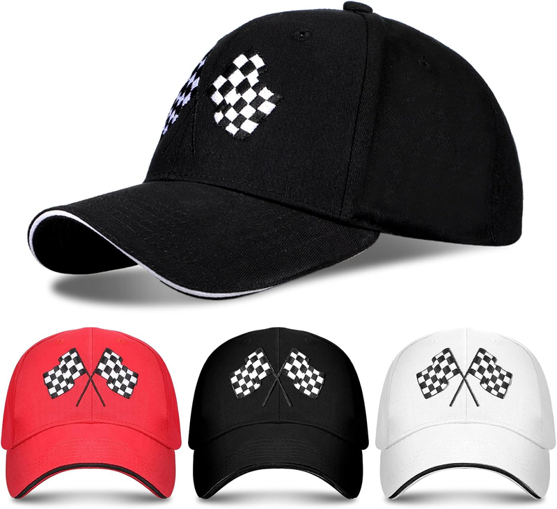 Meanplan 3 Pcs Race Car Cap Checkered Flag Embroidery Adjustable Unisex