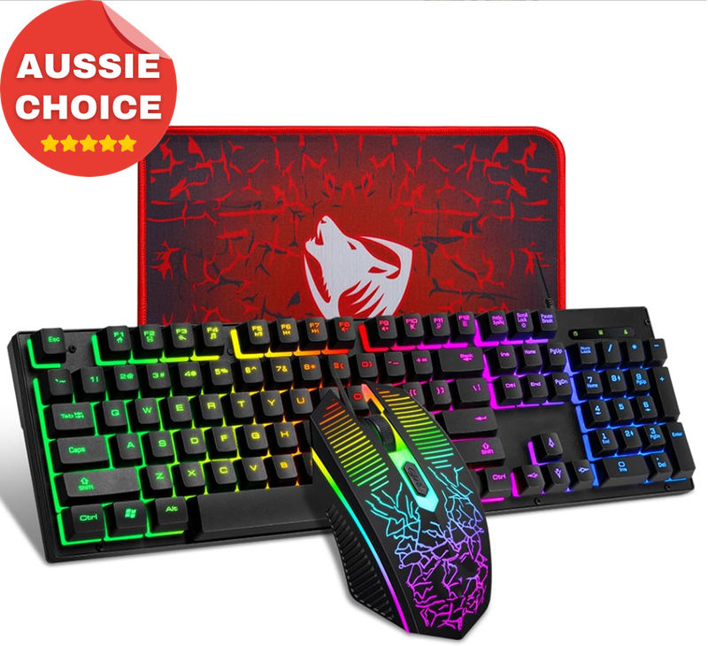 Gaming Keyboard Mouse Combo 104 Key RGB LED Backlight Mechanical Feel PC Gamer