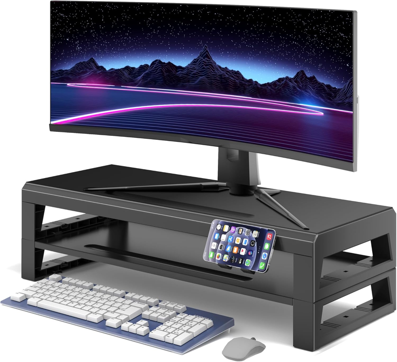 2-Tier Metal Computer Monitor Stand Laptop Desk Shelf & Monitor Riser ，21.55 Inches Long Desk Riser Monitors/Pc/Laptop/Computer Space Saver Organizer (Basic Version, Two-Layer 550Mm)