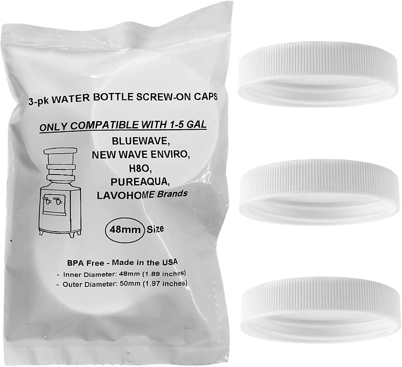 Threaded/Screw-On Caps for 3 and 5 Gallon Water Bottle Jugs (3 pk) 48mm, White