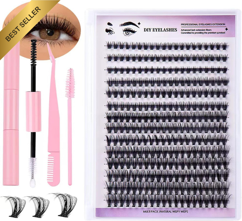 Natural Lash Extension Kit, 280Pcs Lashes Cluster 8-16MM Bond and Seal Lash Glue