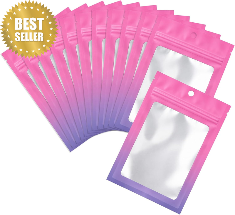 100 Pcs Resealable Mylar Ziplock Food Storage Bags, Gradient Color Smell Proof B