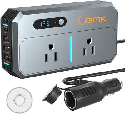 200W Car Power Inverter 110V AC Outlets 4 USB Ports LCD Screen Road Trip Use