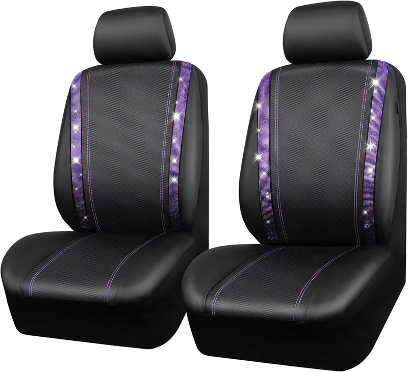 Leather Diamond Bling Car Seat Cover 2 Front Interior Sets, Waterproof Universal