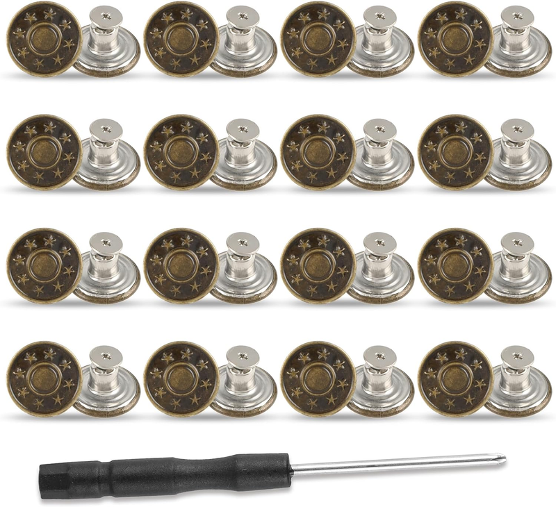 16 PCS Jeans Buttons, 20Mm No Sew Jean Button Replacement for Loose Jeans Trouse