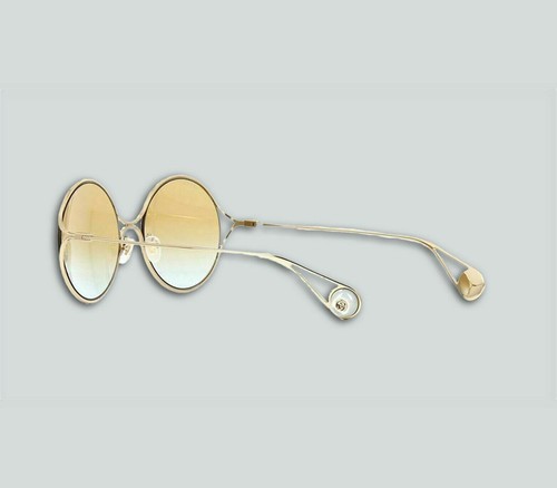 Pre-owned Gucci Gg 0253s 005 Gold/gold Blue Gradient Sunglasses