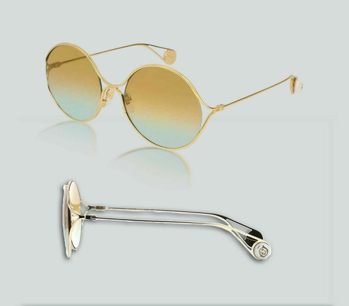 Pre-owned Gucci Gg 0253s 005 Gold/gold Blue Gradient Sunglasses