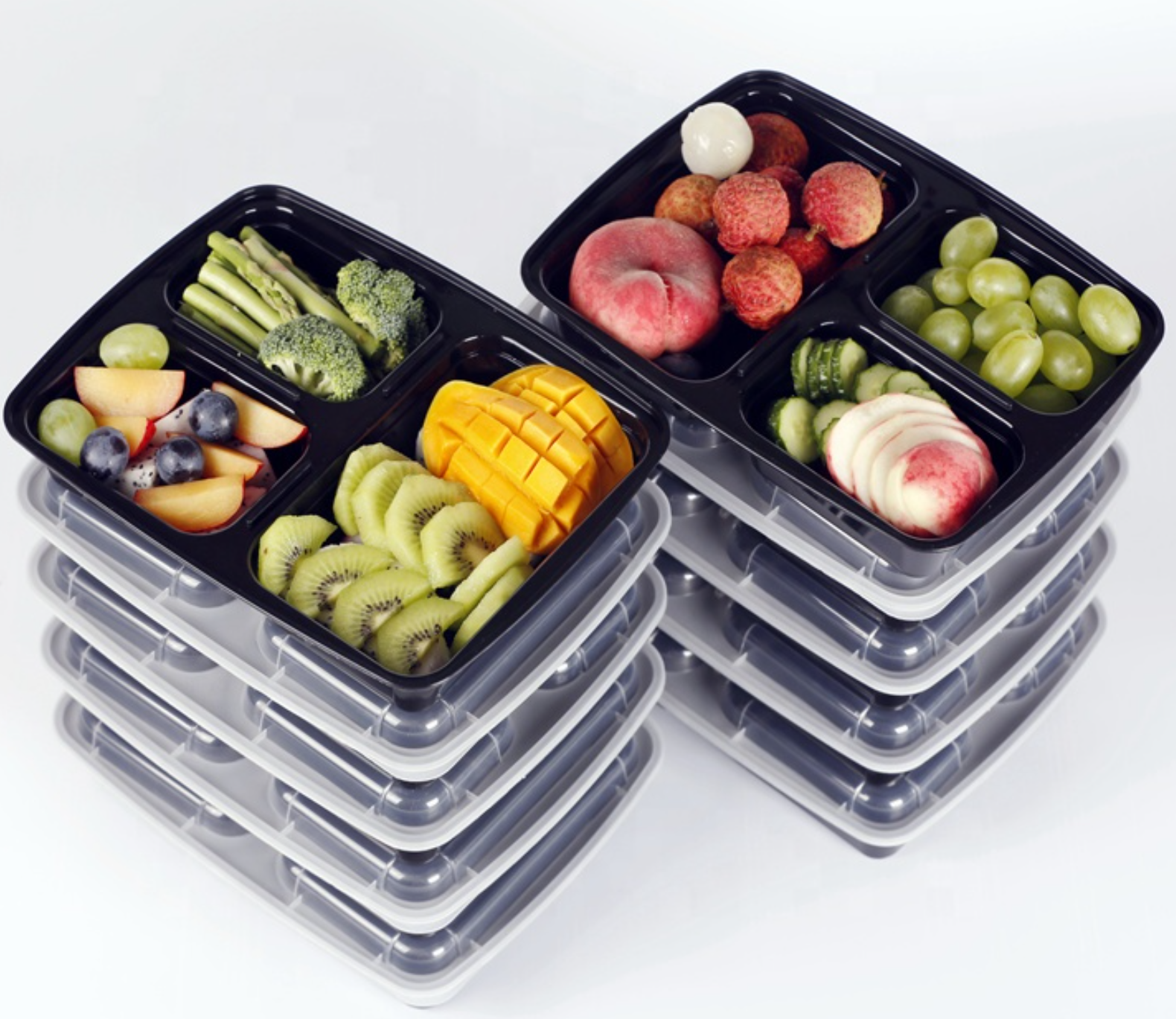 3 Compartment Food Container Ready Meal Prep Storage With Lids 10 Pack