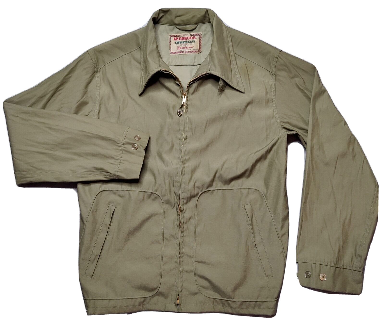 VTG 50s 60s MCGREGOR DRIZZLER Men 40 Rain Windbreaker Khaki Jacket Made in  USA