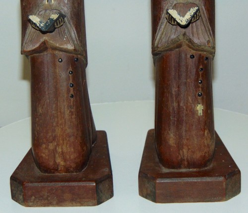 Vintage CARVED WOOD Figures MONKS READING