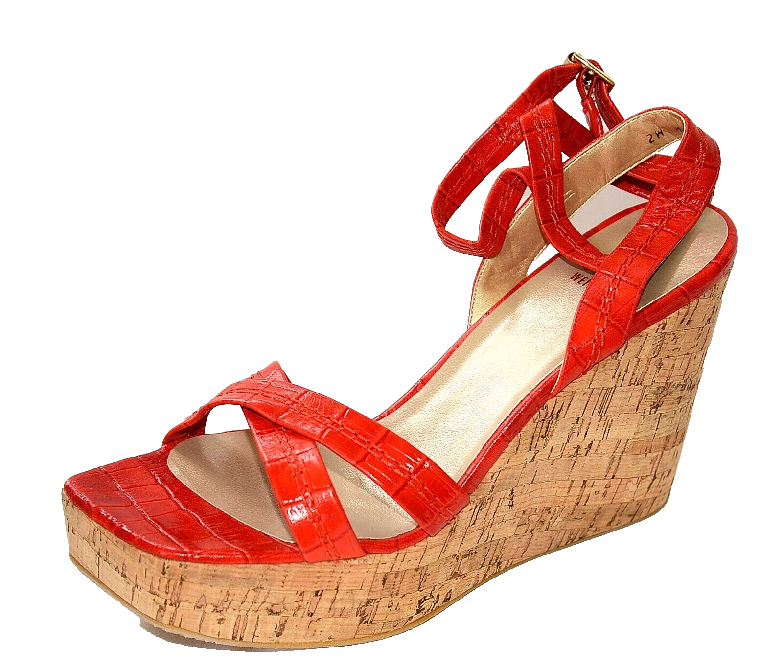 $255 New STUART WEITZMAN RED leather platform Wedge Shoes