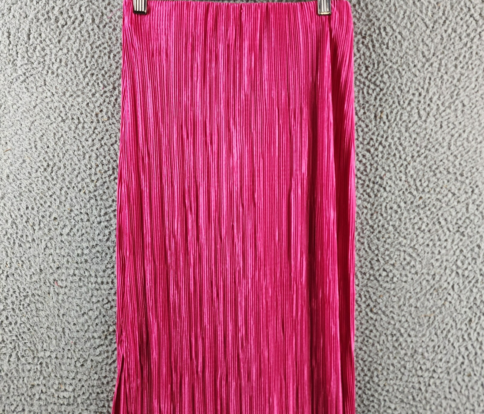 Renee C. Plisse Side Slit Maxi Skirt Women's XS Pink Solid Elastic Waist Pull On - Picture 12 of 13