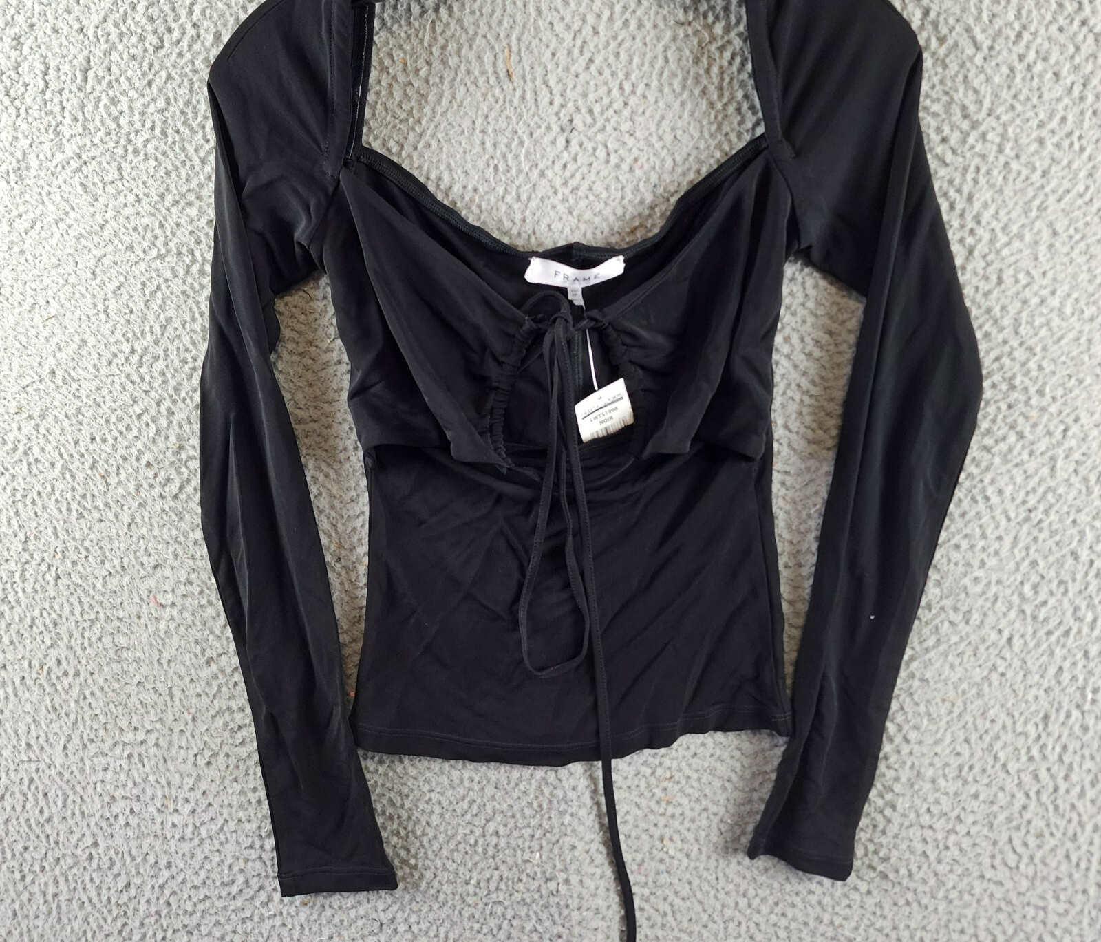 Frame Strappy Knit Top Women's XS Black Scoop Neck Nape Self-Tie Pullover L/S - Picture 2 of 13