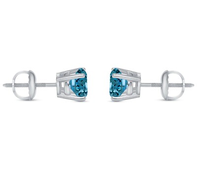 Pre-owned Shine Brite With A Diamond 1.25 Ct Round Cut Blue Earrings Studs Solid Real 950 Platinum Screw Back Basket In White