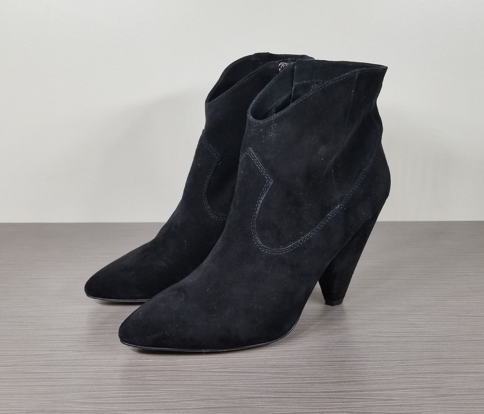 Vince Camuto Side Zip Bootie, Black Suede, Womens Size 7.5 M / 38