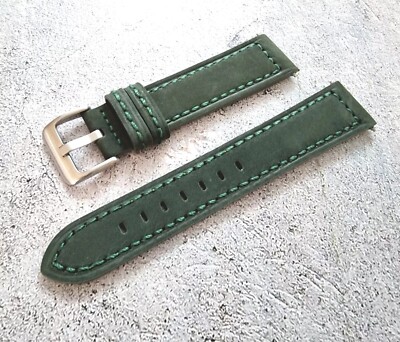 Suede Leather Watch Strap Band Thick Premium Two Piece Mens 22mm Dark Green UK