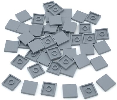 Lego 50 New Light Bluish Gray Tiles 2 x 2 with Groove Flat Smooth Flooring Parts
