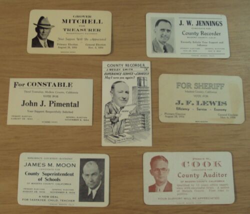 VTG 1934 POLITICAL Candidate Election CARD Lot~"MADERA COUNTY CALIFORNIA"~