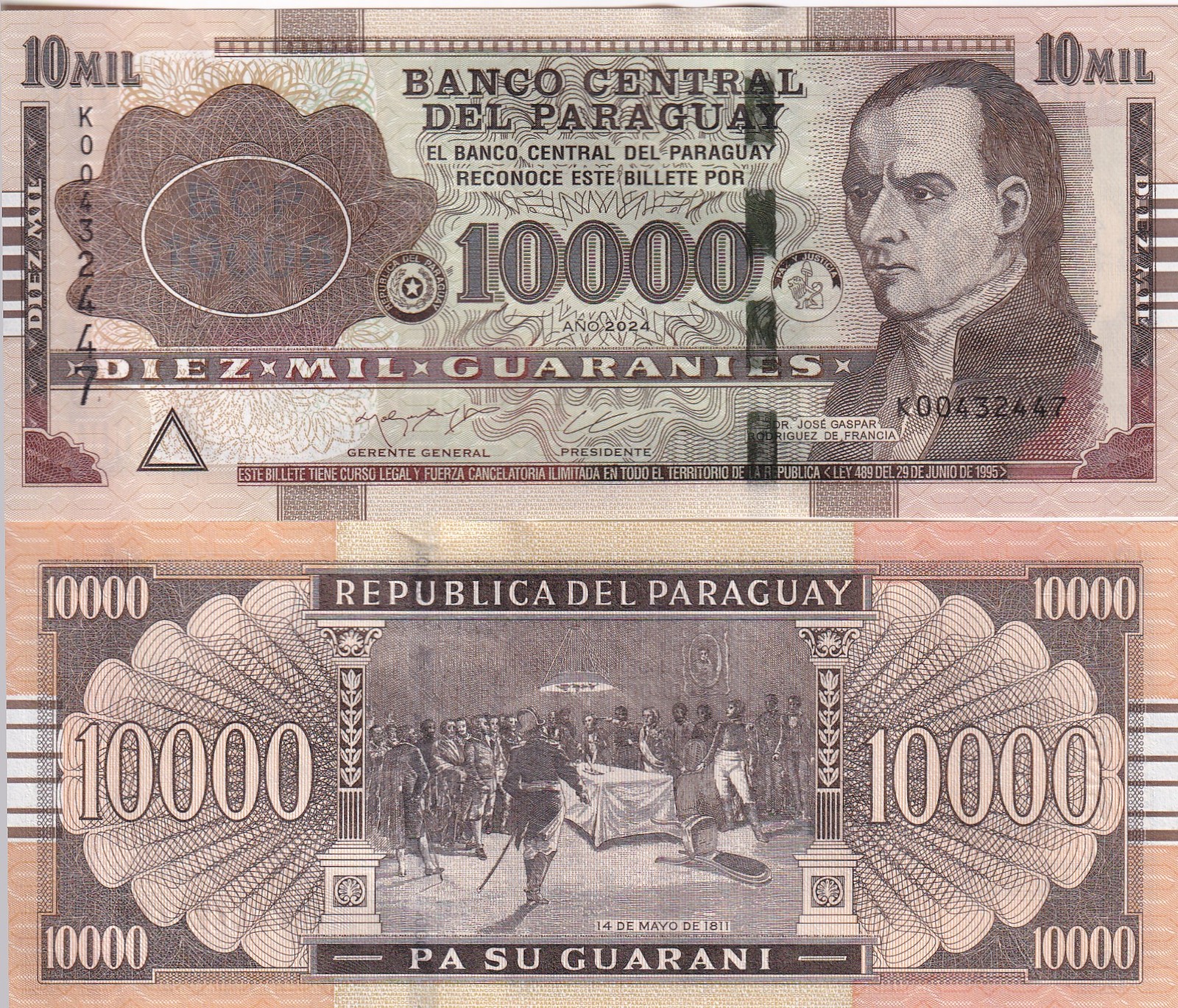 Paraguay 10000 Guaranies 2024 Serie K P A238 New Sign UNC , Dr. Jose Gaspar NHB