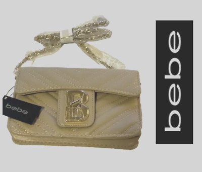 BEBE - NEW - Quilted Vegan Leather Crossbody Bag ''Rain  NWT Beige -Gold Hardware