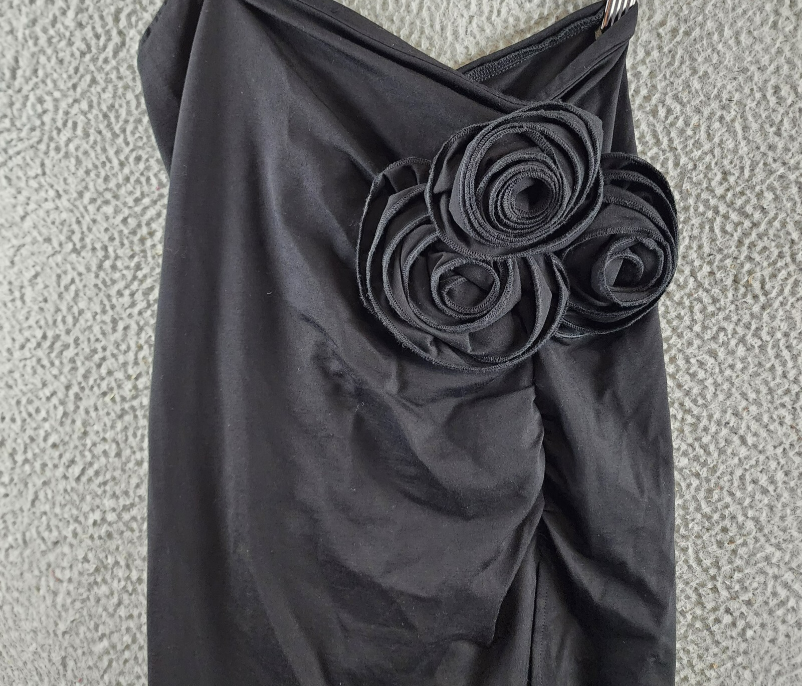 Another Mode Side Slit Rose Applique Skirt Women's L Black Ruched Elastic Waist - Picture 2 of 11