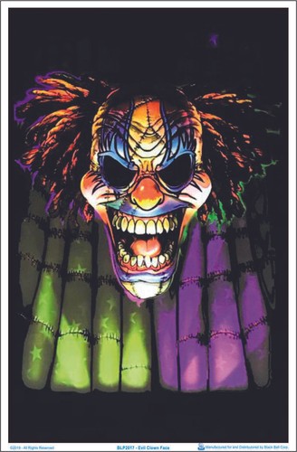 Evil Clown Face Blacklight Poster - Flocked - 23" x 35"