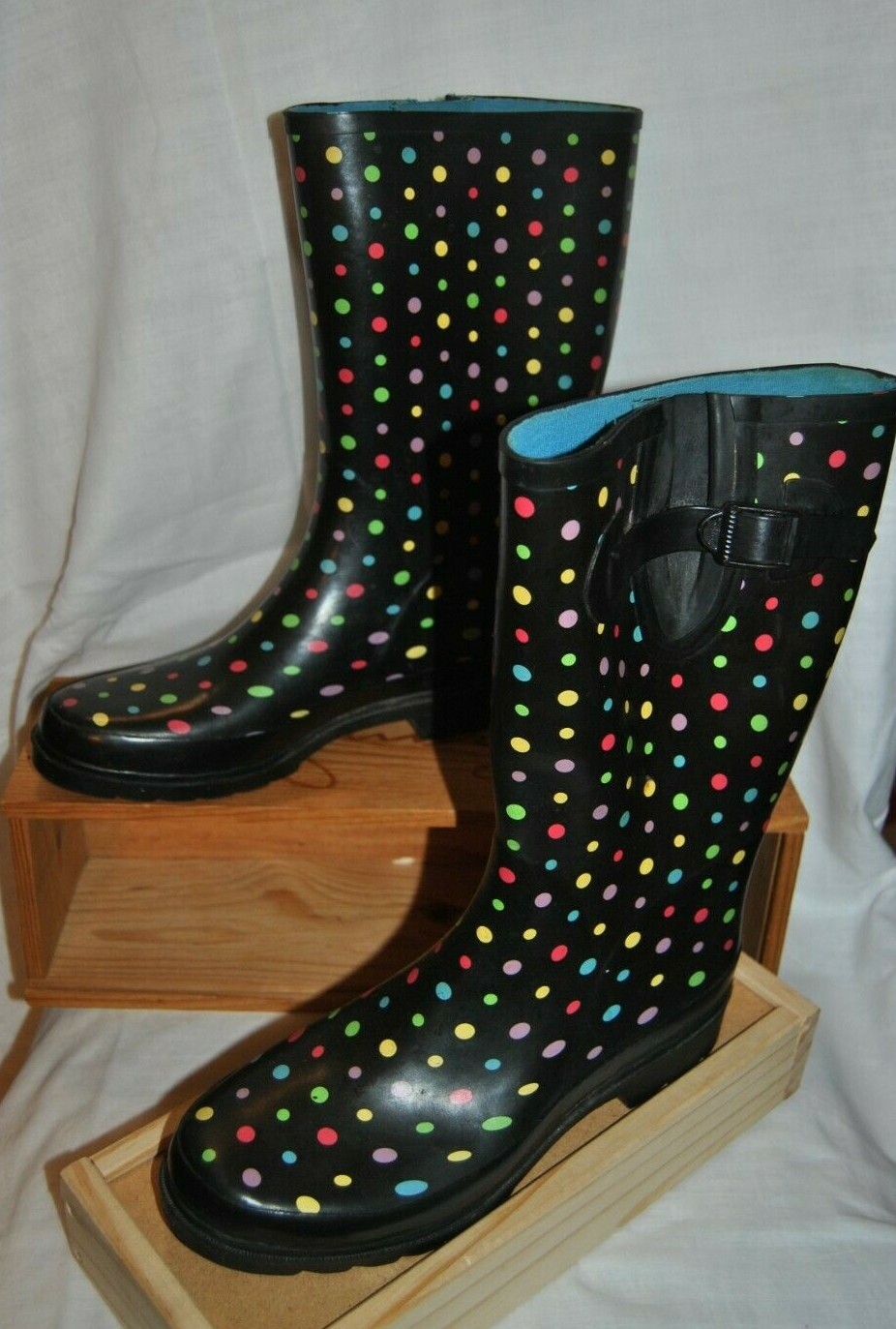 Women's XHILARATION Black w Multi Color Polka Dots Rubber