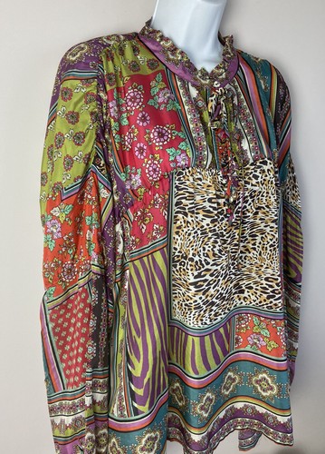 Pre-owned Johnny Was Patch Finn Blouse Xl In Multicolor