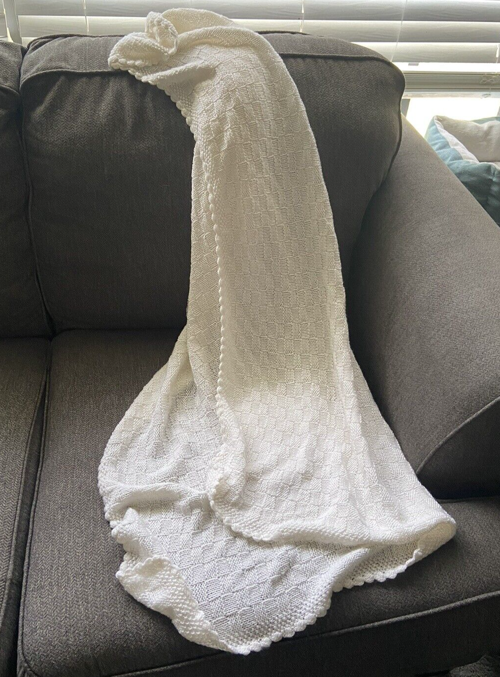 Basketweave With Scalloped Edge Cream Ivory Super Soft!