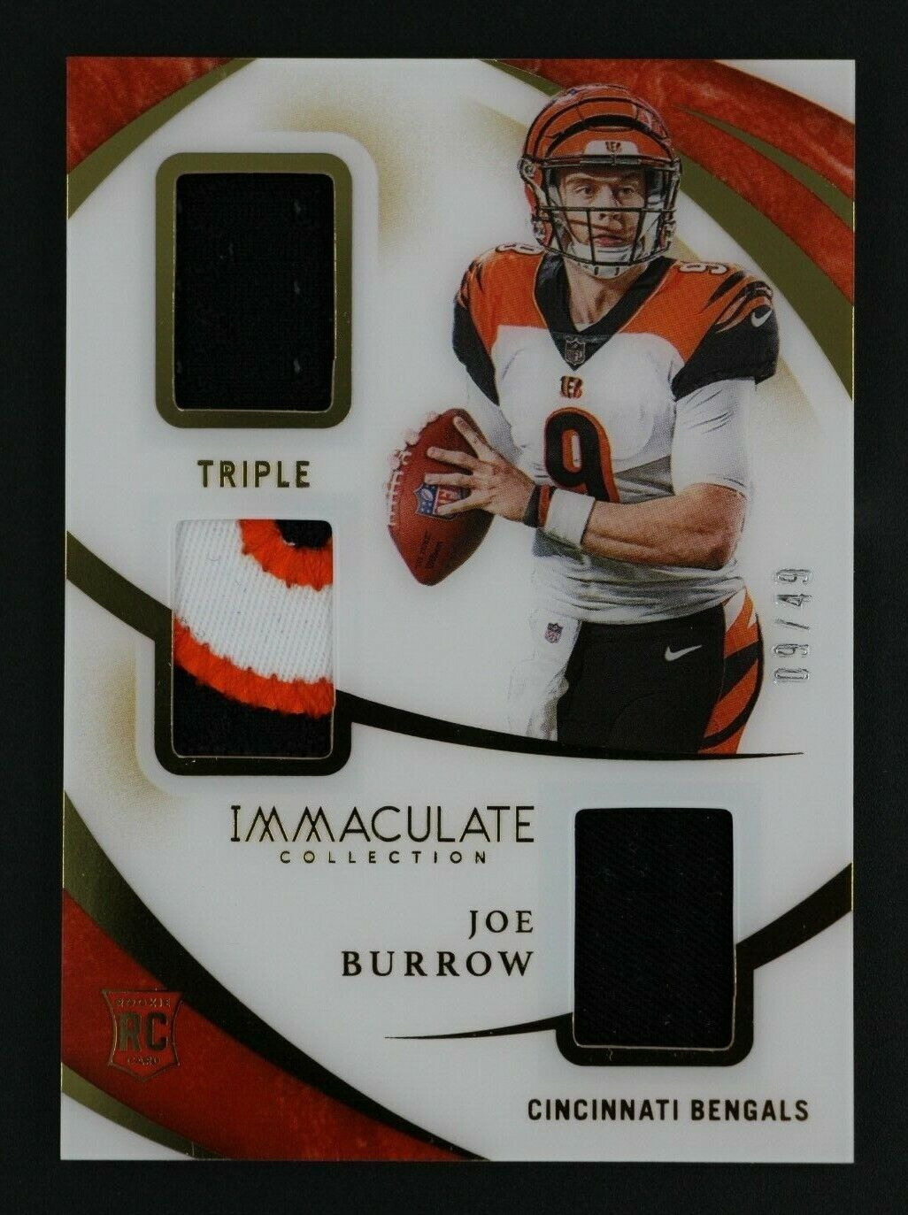 2020 PANINI IMMACULATE JOE BURROW ROOKIE TRIPLE PATCH #09/49 2020 PANINI IMMACULATE JOE BURROW ROOKIE TRIPLE PATCH #09/49