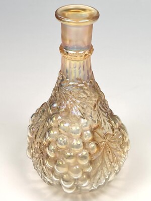 VTG IMPERIAL Marigold Orange Carnival Glass DECANTER Grape Design 9'' *No Stopper