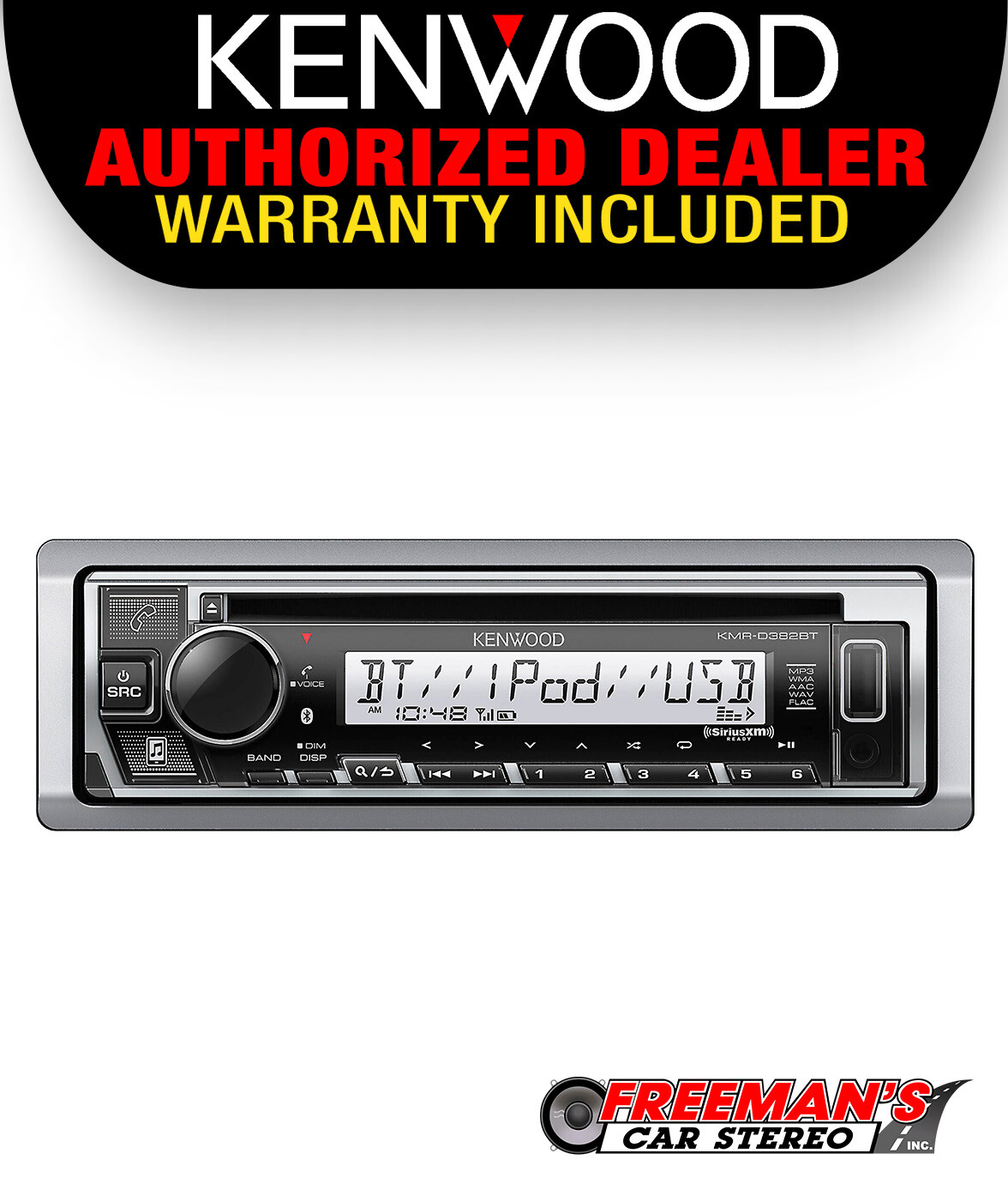 Kenwood KMR-D382BT 1-DIN Marine CD Receiver with Bluetooth, SiriusXM Ready