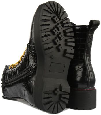 Pre-owned Replay Womens Amity Lace Up Croc Platform Womens Boots In Black Us Size 3 - 8