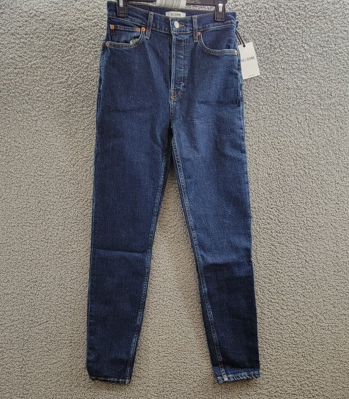 RE/DONE Stretch Denim Skinny Jeans Womens 26 Dark Rinse High Rise Button Closure - Picture 2 of 18